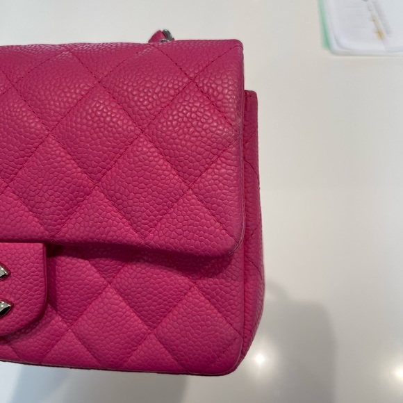 SOLD🚫AUTHENTIC Chanel Hot Pink Caviar Mini Rectangular Flap SHW - Picture 15 of 17